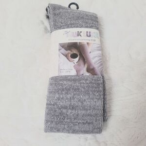 The Original Muk Luks Knee High Socks Grey Multi Contrast Top Toe Heel OSFM New